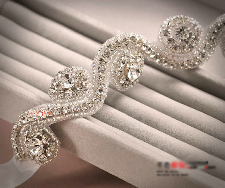 Luxury Rhinestone Lace Hairwear Ribbon Wedding Bride Headband Bridal Hair Accessories
