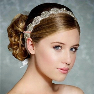 Luxury Rhinestone Lace Hairwear Ribbon Wedding Bride Headband Bridal Hair Accessories