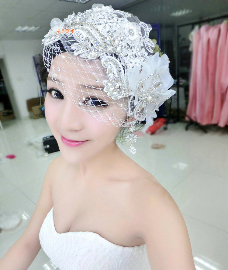 Luxury Rhinestone Mesh Lace Flower Hairwear Wedding Bride Headband Bridal Hair Accessories