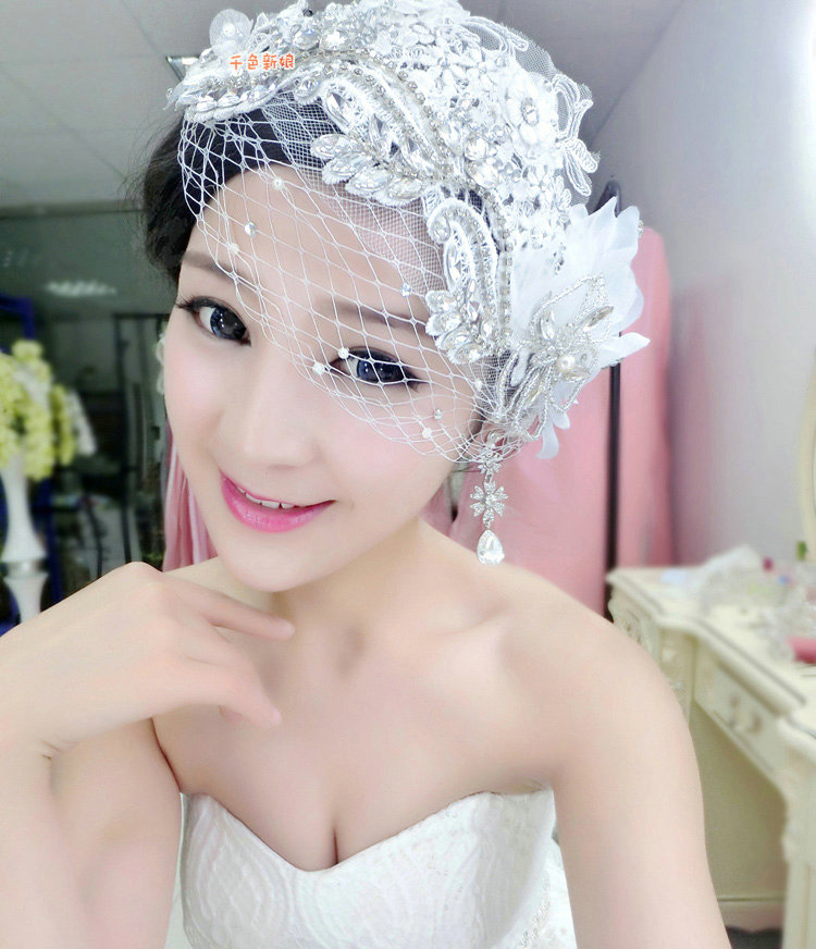 Luxury Rhinestone Mesh Lace Flower Hairwear Wedding Bride Headband Bridal Hair Accessories
