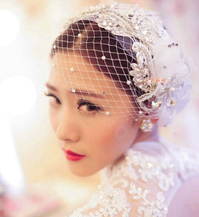 Luxury Rhinestone Mesh Lace Flower Hairwear Wedding Bride Headband Bridal Hair Accessories