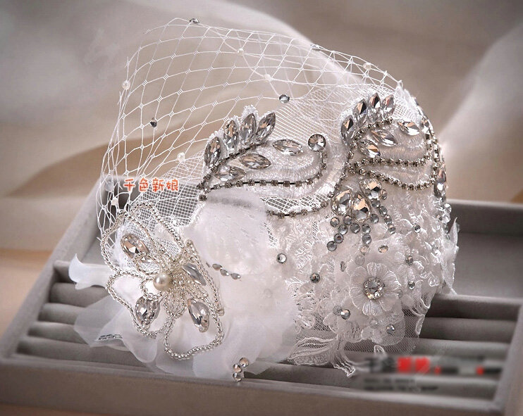 Luxury Rhinestone Mesh Lace Flower Hairwear Wedding Bride Headband Bridal Hair Accessories