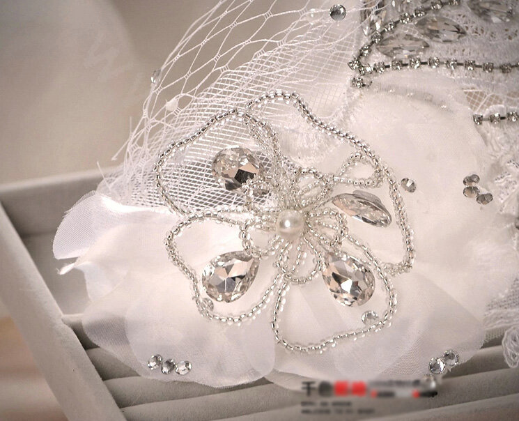 Luxury Rhinestone Mesh Lace Flower Hairwear Wedding Bride Headband Bridal Hair Accessories