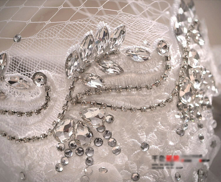 Luxury Rhinestone Mesh Lace Flower Hairwear Wedding Bride Headband Bridal Hair Accessories