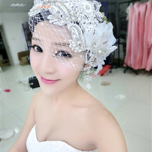 Luxury Rhinestone Mesh Lace Flower Hairwear Wedding Bride Headband Bridal Hair Accessories