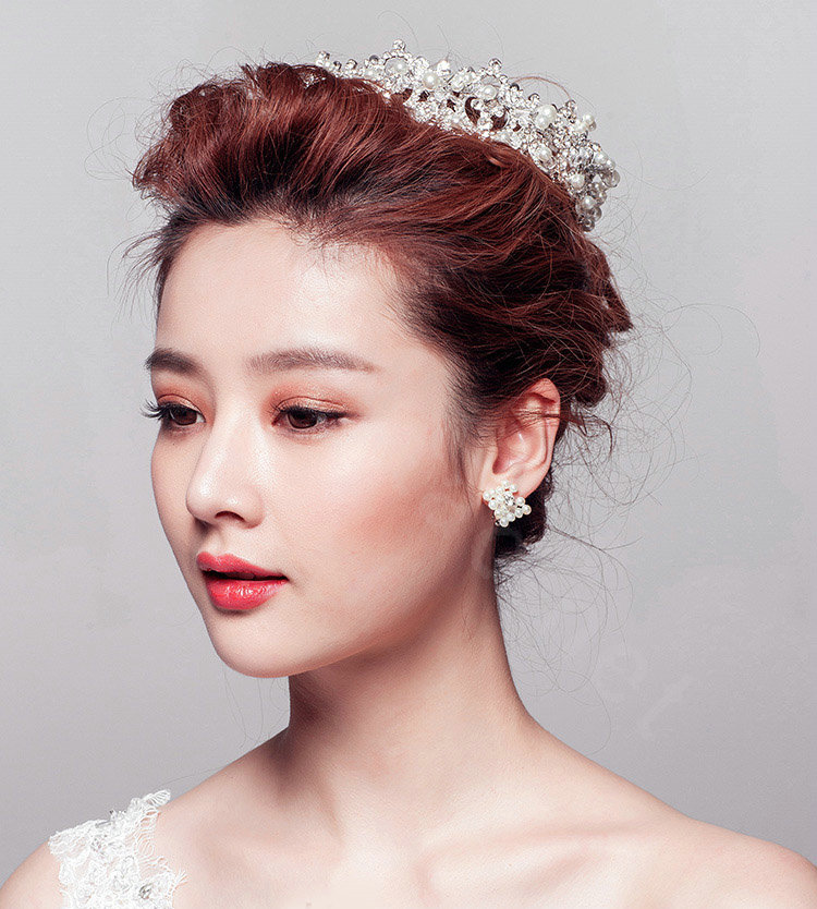 Luxury Round Pearl Crystal Large Crown Bridal Hairwear Wedding Dress Bride Headband Hair Accessories