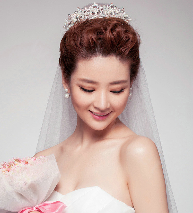 Luxury Round Pearl Crystal Large Crown Bridal Hairwear Wedding Dress Bride Headband Hair Accessories