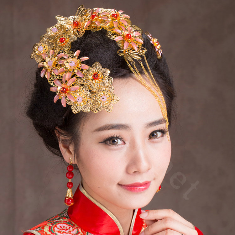 Luxury Simple Bride Classic Costume Tassel Flower Hair Clasp Cheongsam Married Bridal Hair Accessories
