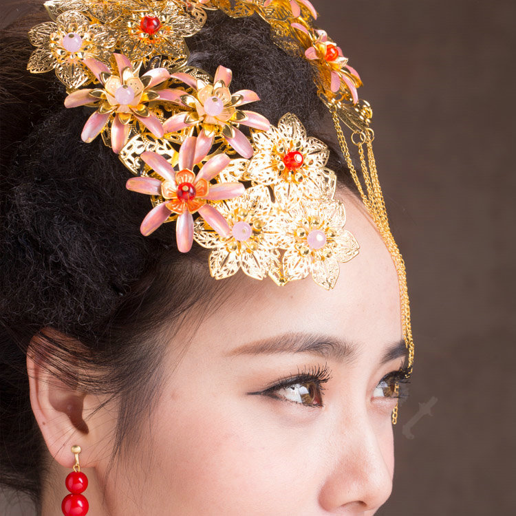Luxury Simple Bride Classic Costume Tassel Flower Hair Clasp Cheongsam Married Bridal Hair Accessories