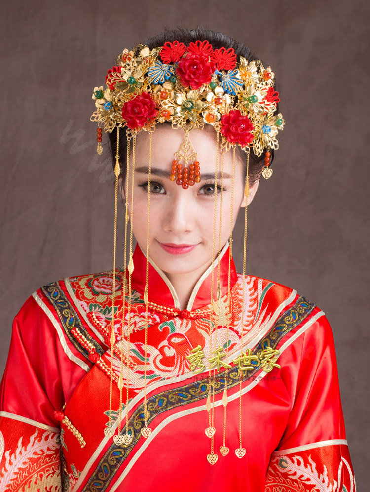 Luxury Vintage Agate Beads Flower Tassel Wedding Headband Bridal Cheongsam Hair Accessories