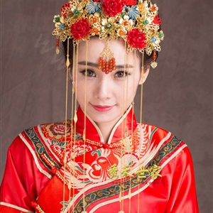 Luxury Vintage Agate Beads Flower Tassel Wedding Headband Bridal Cheongsam Hair Accessories