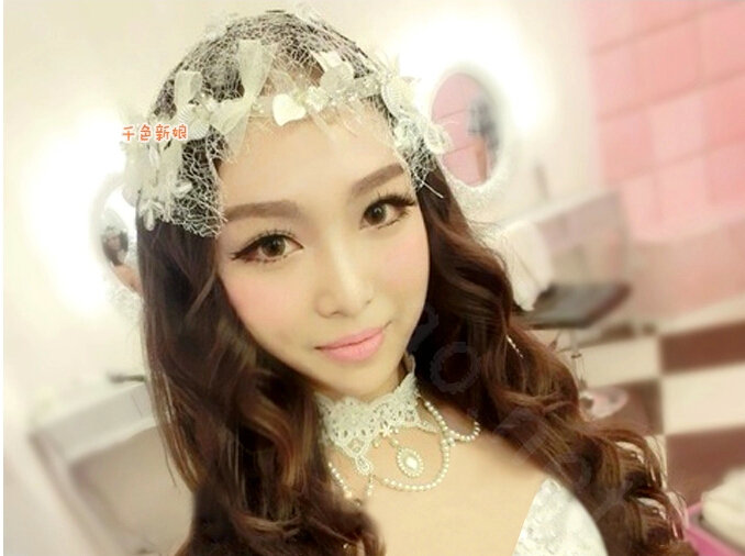 New Bride Jewelry Bowknot Crystal Mesh Lace Bridal Hair Headband Headpiece Wedding Accessories