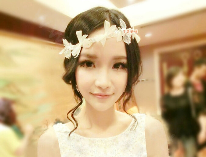 New Bride Jewelry Bowknot Crystal Mesh Lace Bridal Hair Headband Headpiece Wedding Accessories