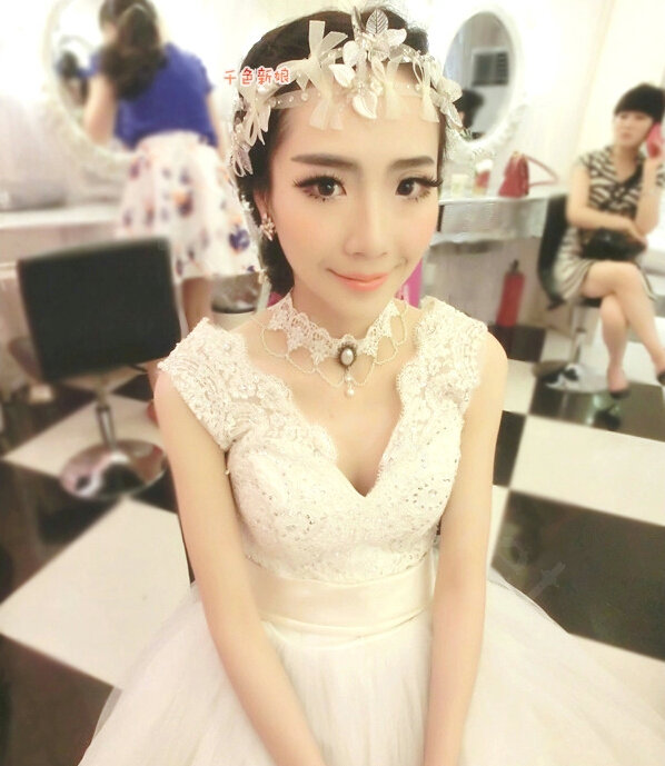 New Bride Jewelry Bowknot Crystal Mesh Lace Bridal Hair Headband Headpiece Wedding Accessories