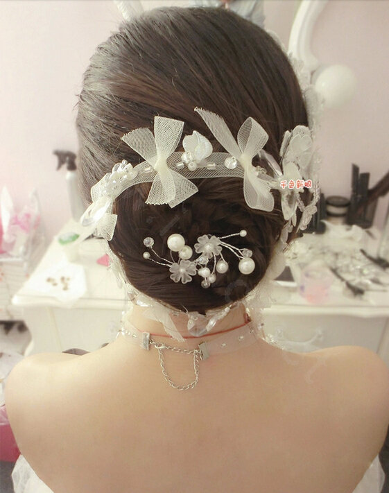New Bride Jewelry Bowknot Crystal Mesh Lace Bridal Hair Headband Headpiece Wedding Accessories