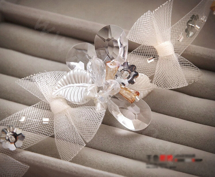 New Bride Jewelry Bowknot Crystal Mesh Lace Bridal Hair Headband Headpiece Wedding Accessories