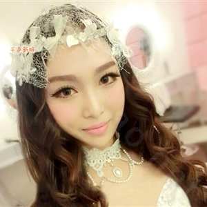 New Bride Jewelry Bowknot Crystal Mesh Lace Bridal Hair Headband Headpiece Wedding Accessories