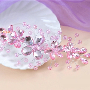 Plum flower Pink Crystal Bead Hairwear Wedding Bride Headband Bridal Party Dress Hair Accessories