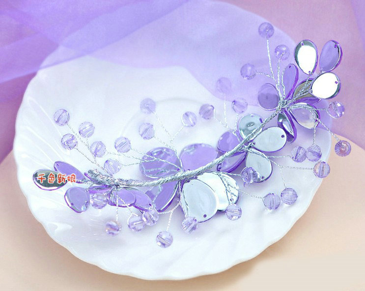 Plum flower Purple Crystal Bead Hairwear Wedding Bride Headband Bridal Party Dress Hair Accessories