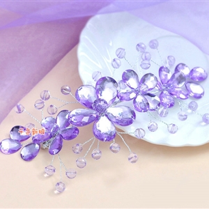 Plum flower Purple Crystal Bead Hairwear Wedding Bride Headband Bridal Party Dress Hair Accessories