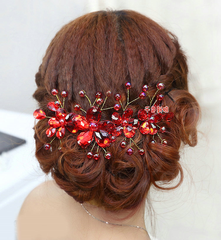 Plum flower Red Crystal Bead Hairwear Wedding Bride Headband Bridal Party Dress Hair Accessories