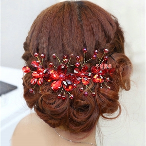 Plum flower Red Crystal Bead Hairwear Wedding Bride Headband Bridal Party Dress Hair Accessories