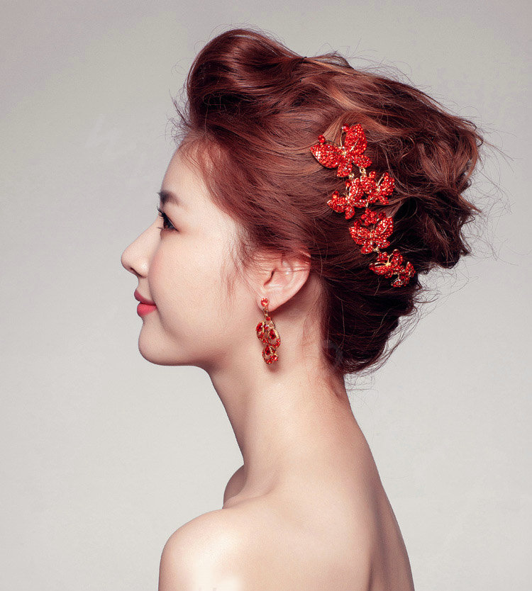 Pretty Bling Diamond Butterfly Bridal Hair Comb Classic Costume Cheongsam Wedding Bride Hair Accessories