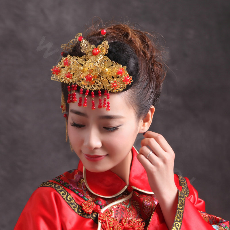 Simple Bride Chinese style Costume Tassel Phoenix Coronet Cheongsam Wedding jewelry Bridal Hair Accessories