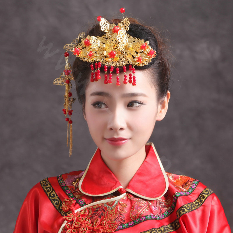 Simple Bride Chinese style Costume Tassel Phoenix Coronet Cheongsam Wedding jewelry Bridal Hair Accessories