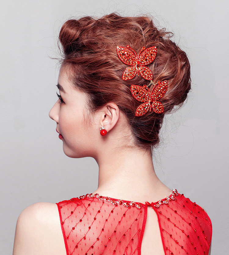 Unique Butterfly Red Crystal Bridal Hair Combs Vintage Wedding Dress Bride Headband Hair Accessories