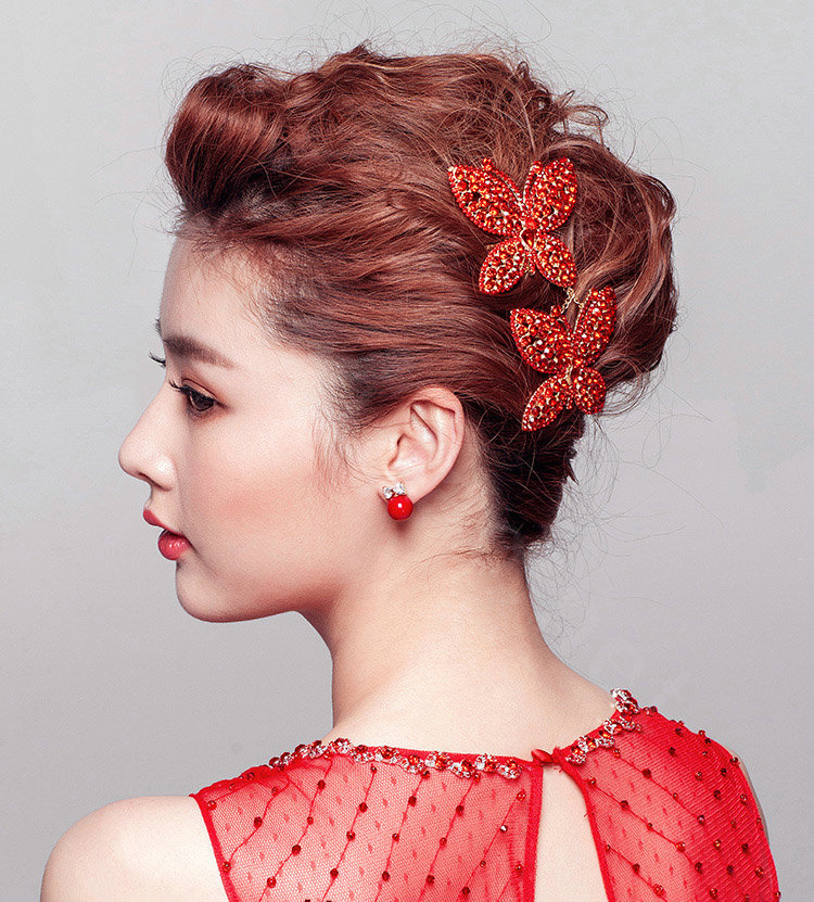 Unique Butterfly Red Crystal Bridal Hair Combs Vintage Wedding Dress Bride Headband Hair Accessories