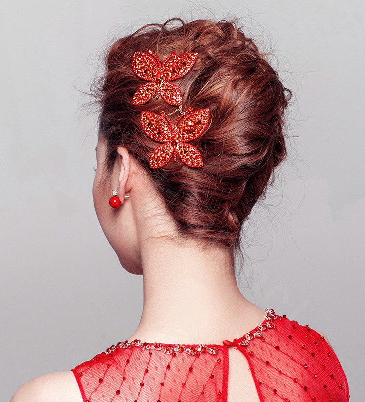 Unique Butterfly Red Crystal Bridal Hair Combs Vintage Wedding Dress Bride Headband Hair Accessories