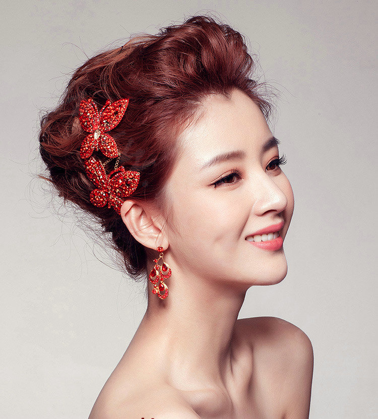 Unique Butterfly Red Crystal Bridal Hair Combs Vintage Wedding Dress Bride Headband Hair Accessories