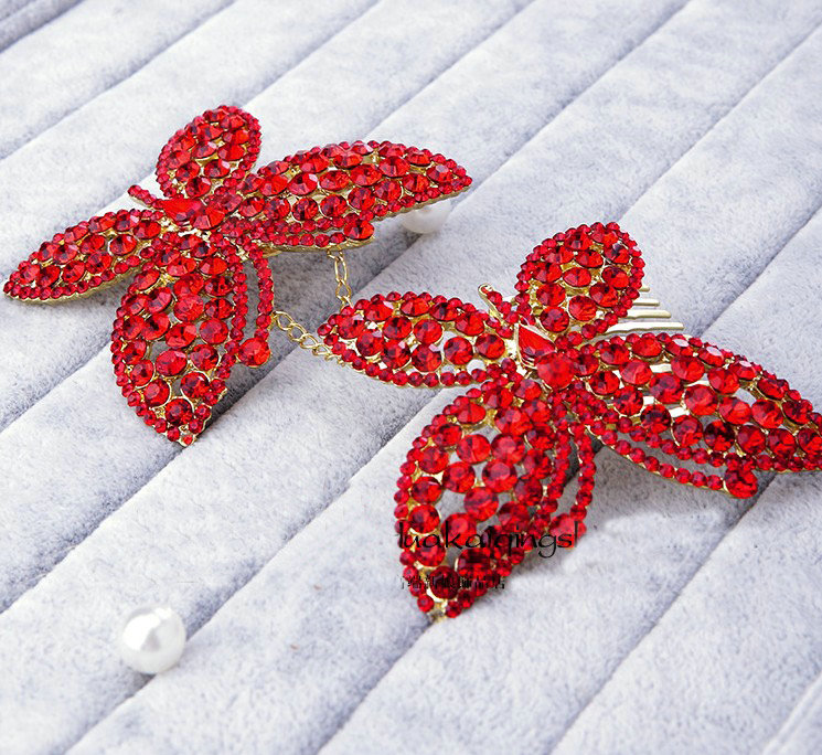 Unique Butterfly Red Crystal Bridal Hair Combs Vintage Wedding Dress Bride Headband Hair Accessories