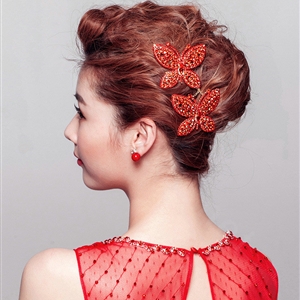 Unique Butterfly Red Crystal Bridal Hair Combs Vintage Wedding Dress Bride Headband Hair Accessories