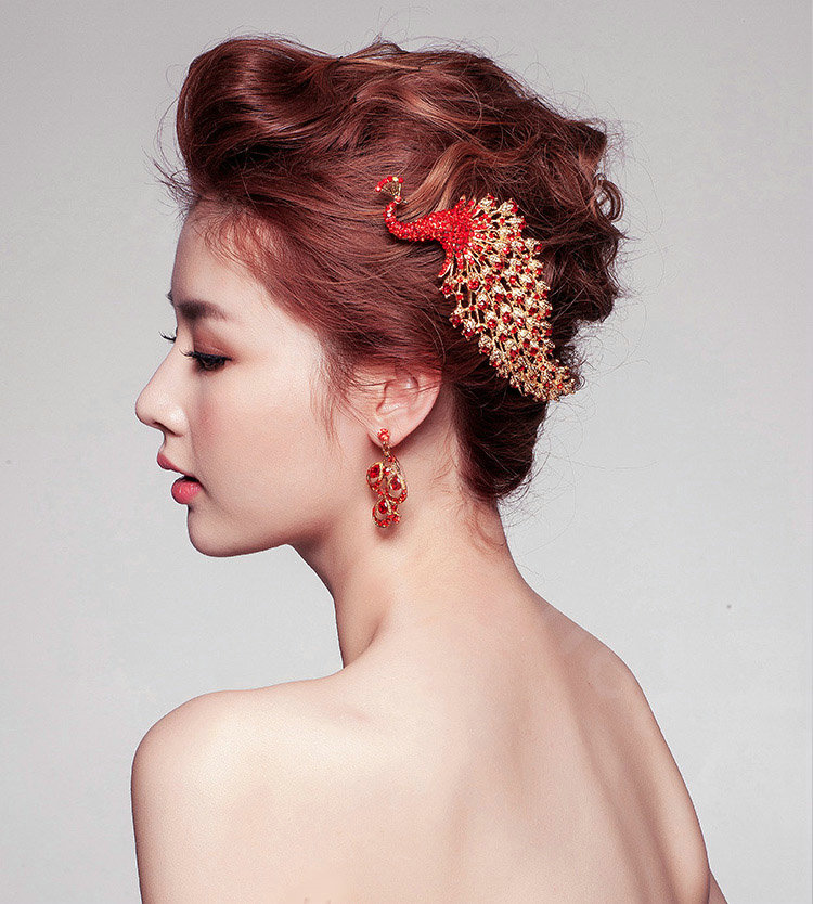 Unique Peacock Red Crystal Bridal Hair Combs Vintage Wedding Dress Bride Headband Hair Accessories