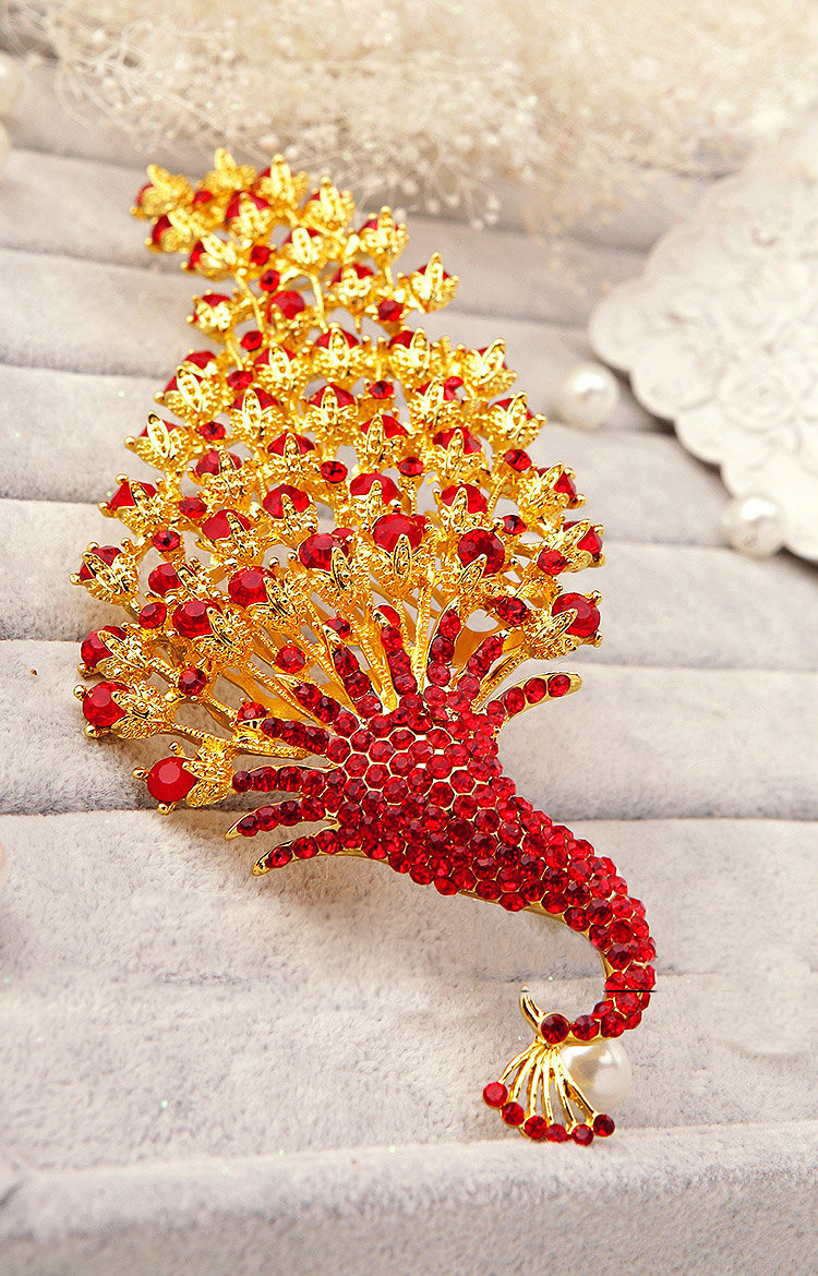 Unique Peacock Red Crystal Bridal Hair Combs Vintage Wedding Dress Bride Headband Hair Accessories