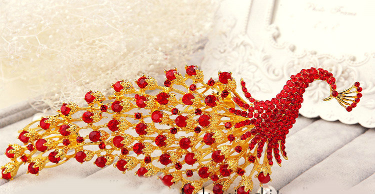 Unique Peacock Red Crystal Bridal Hair Combs Vintage Wedding Dress Bride Headband Hair Accessories