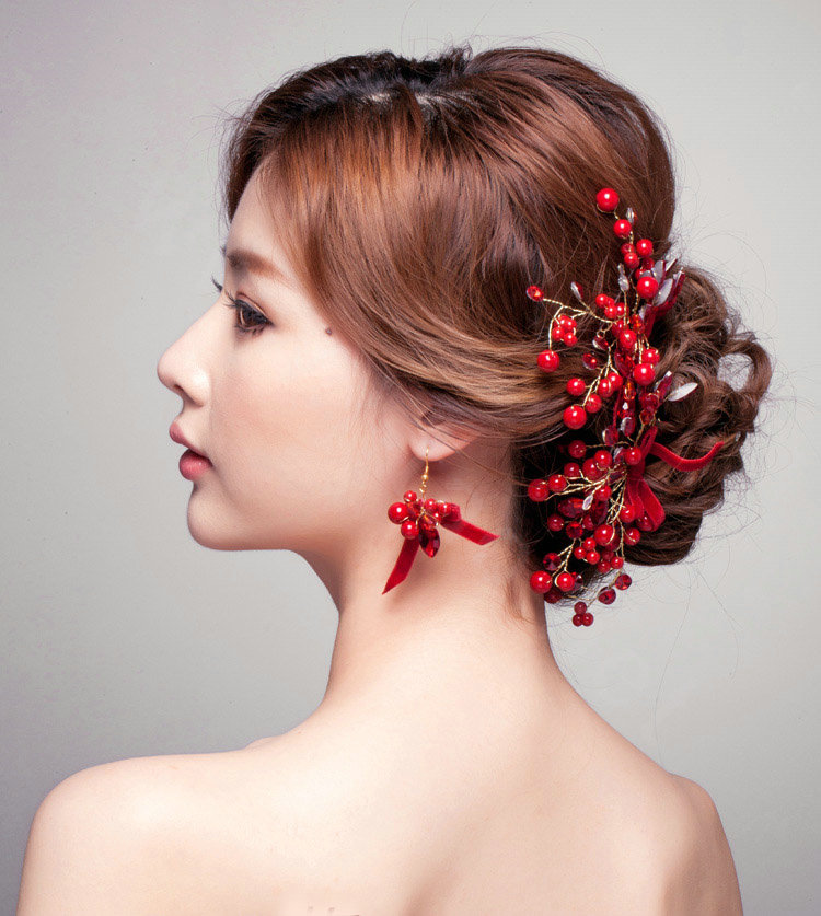 Unique Red Rhinestone Beads Bridal Hair Combs Vintage Wedding Dress Bride Headband Hair Accessories