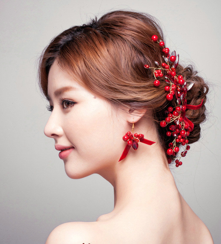 Unique Red Rhinestone Beads Bridal Hair Combs Vintage Wedding Dress Bride Headband Hair Accessories