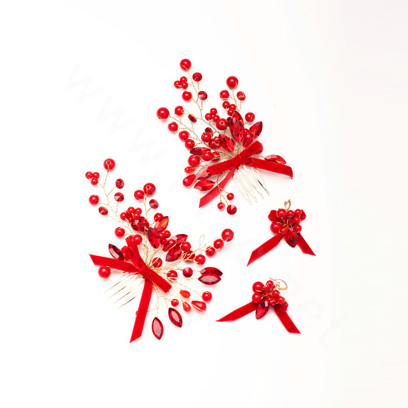 Unique Red Rhinestone Beads Bridal Hair Combs Vintage Wedding Dress Bride Headband Hair Accessories