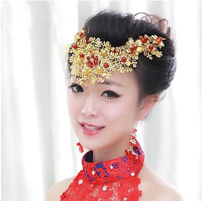 Vintage Bride Agate Beads Flower Hairwear Cheongsam Wedding Headband Bridal Hair Accessories