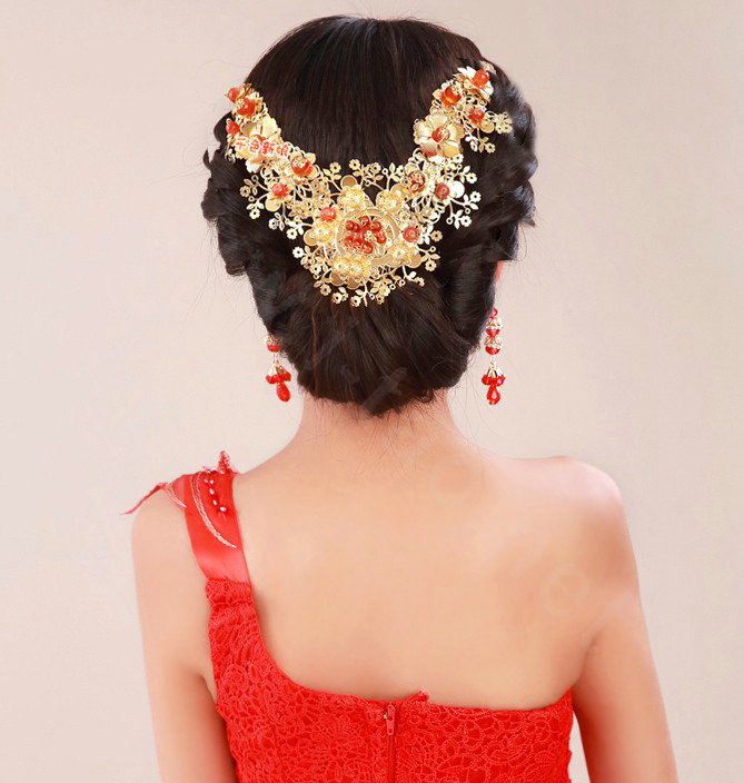 Vintage Bride Agate Beads Flower Hairwear Cheongsam Wedding Headband Bridal Hair Accessories