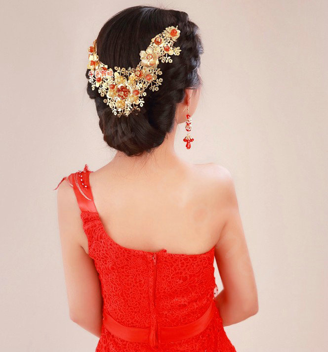 Vintage Bride Agate Beads Flower Hairwear Cheongsam Wedding Headband Bridal Hair Accessories