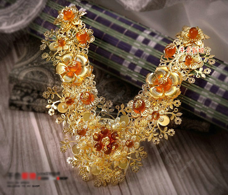 Vintage Bride Agate Beads Flower Hairwear Cheongsam Wedding Headband Bridal Hair Accessories