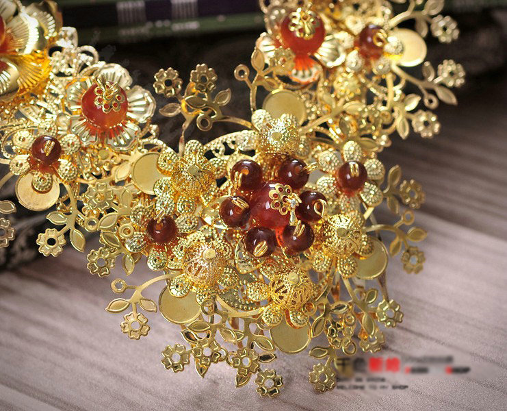Vintage Bride Agate Beads Flower Hairwear Cheongsam Wedding Headband Bridal Hair Accessories