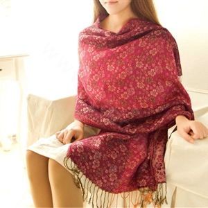 Classic Autumn and Winter Cape Tassels Floral Print Shawl National Style Warm Long Scarf - Rose
