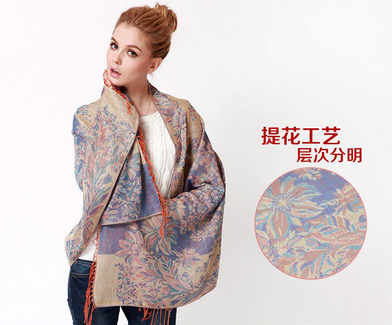 Classic Extra large Jacquard Tassels Cape Floral Print Shawl National Style Warm Long Scarf - Purple