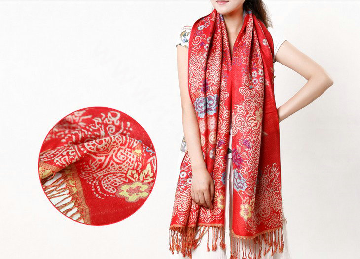 Hot sell Autumn and Winter Cape Tassels Flower Print Shawl National Style Warm Long Scarf - Red