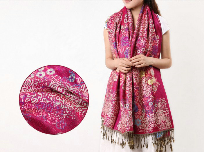 Hot sell Autumn and Winter Cape Tassels Flower Print Shawl National Style Warm Long Scarf - Rose